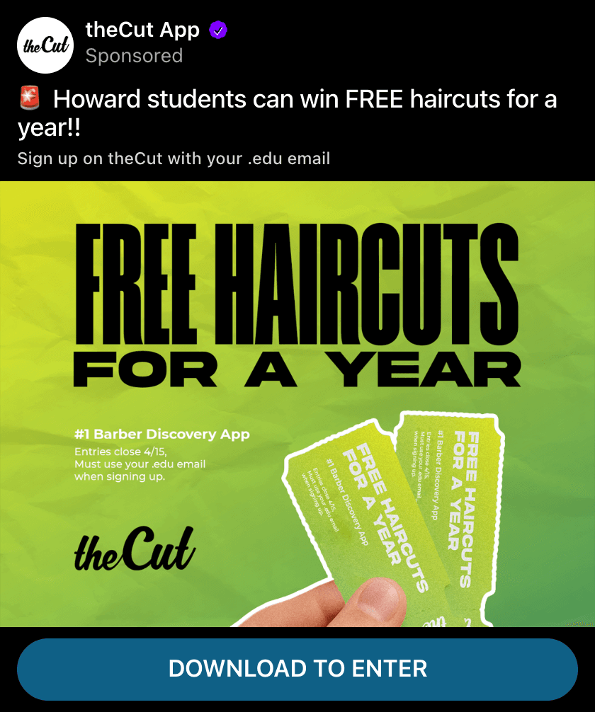 The Cut sponsored Fizz post offering Howard students a chance to win free haircuts for a year.