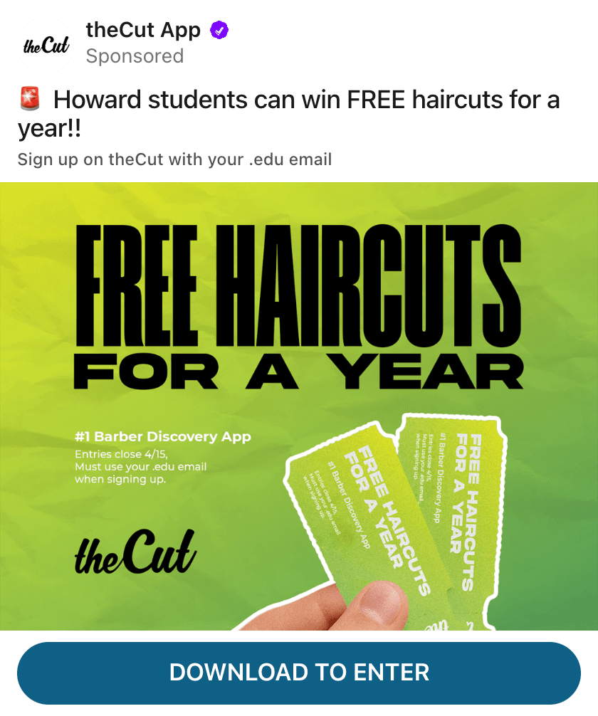 The Cut sponsored Fizz post offering Howard students a chance to win free haircuts for a year.