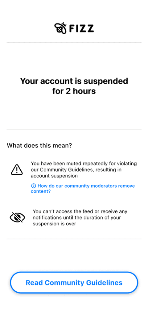 An example notification for a suspended user